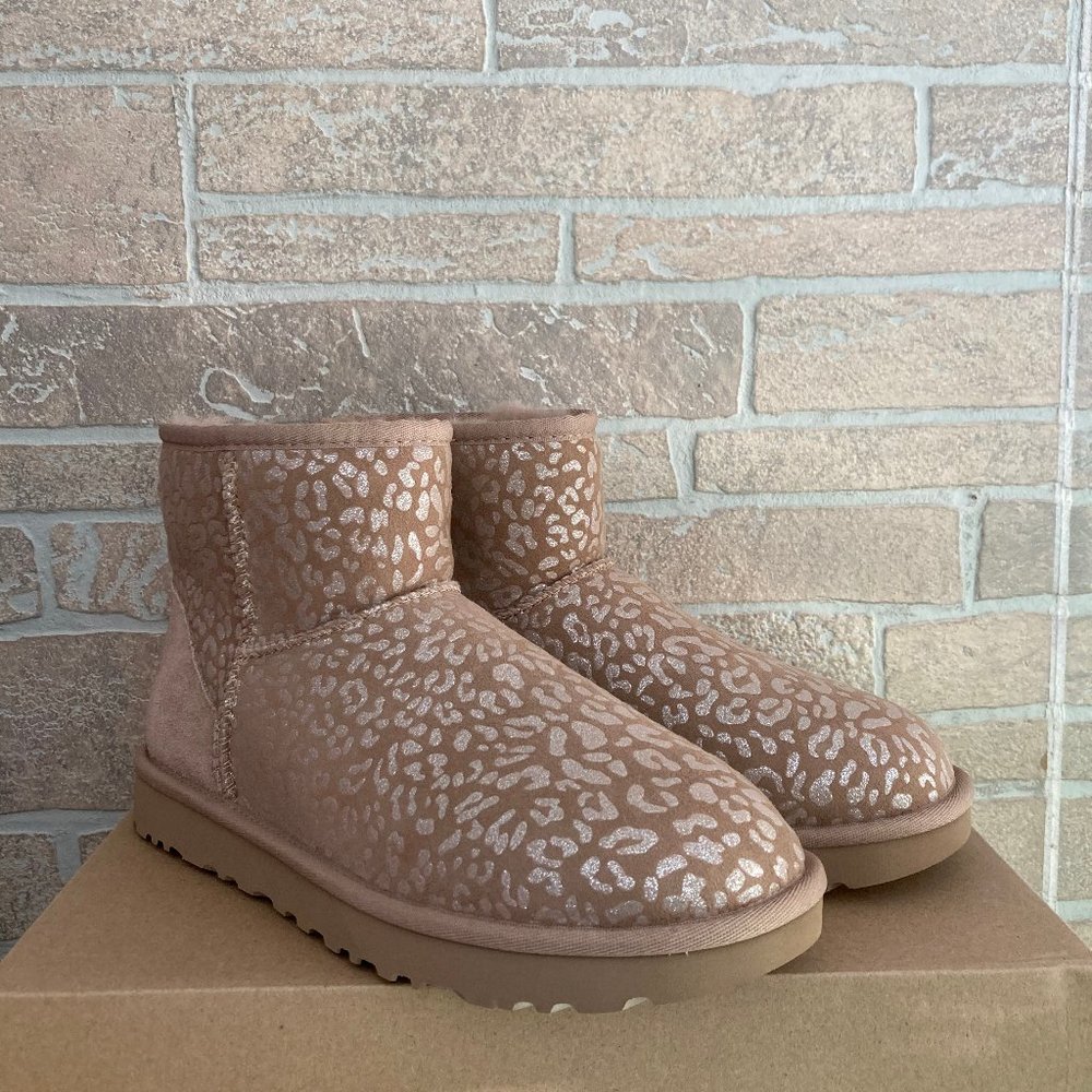 Tan UGG Women's Classic Mini Snow Leopard Ankle Boot